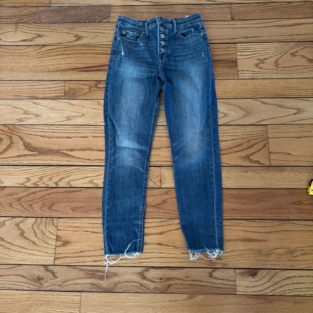 Lucky Brand Sz28/6 Bridgette skinny Blue Jeans open hem frayed ankle button fly